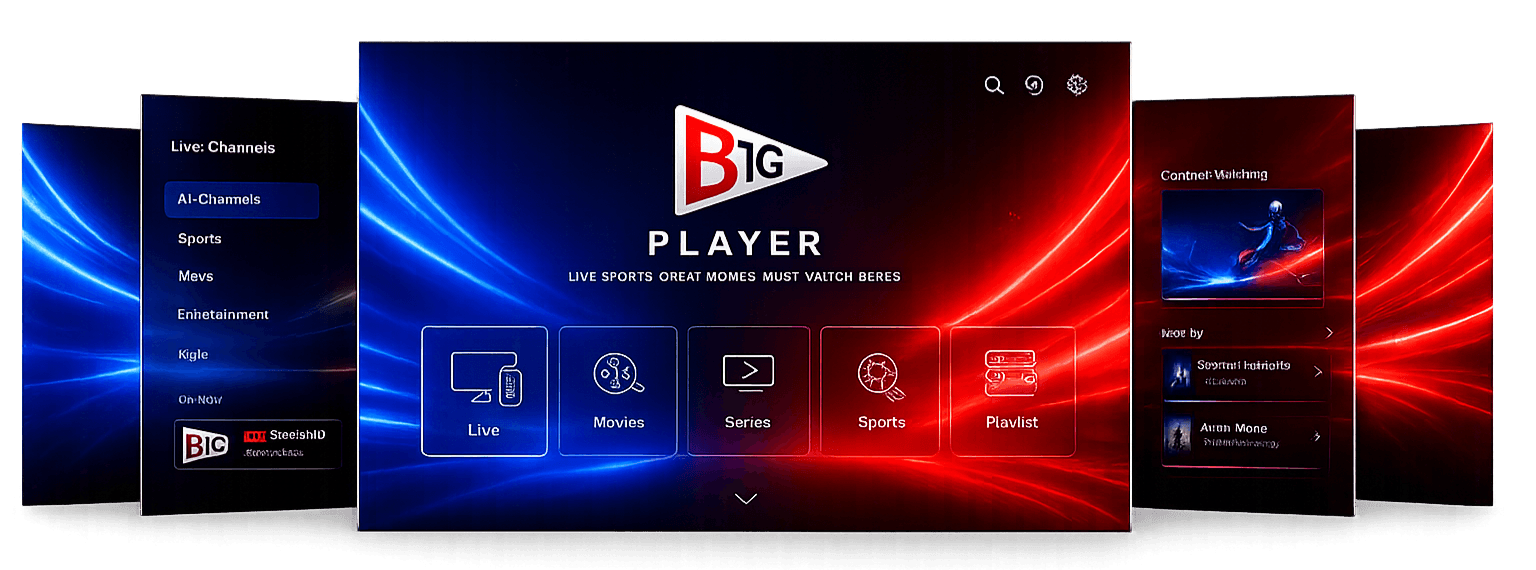 B1G Player app displayed on compatible television and mobile devices
